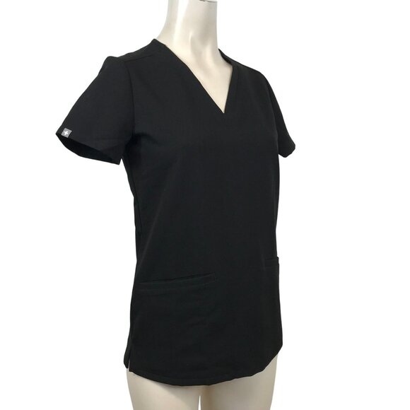 Figs Tops - FIGS -WOMEN'S XXS - BLACK SHORT SLEEVE V NECK TECHNICAL UNIFORM TOP